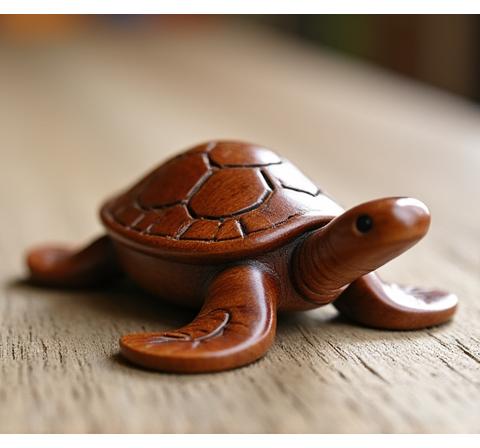 Petite sculpture de tortue marine en bois recyclé