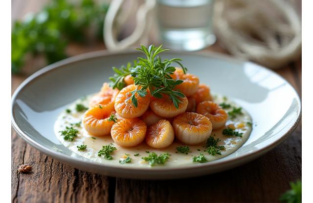 Plat de fruits de mer durables fraîchement préparé sur une table en bois