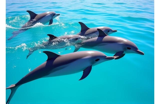Un groupe de dauphins nageant et sautant dans l'eau claire