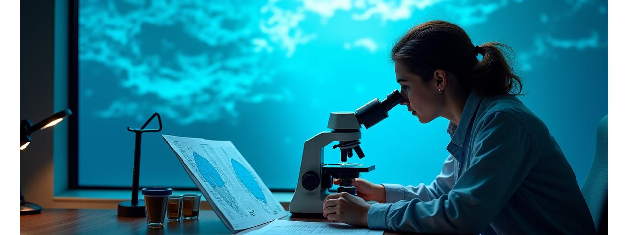 Personne étudiant des cartes marines avec microscope